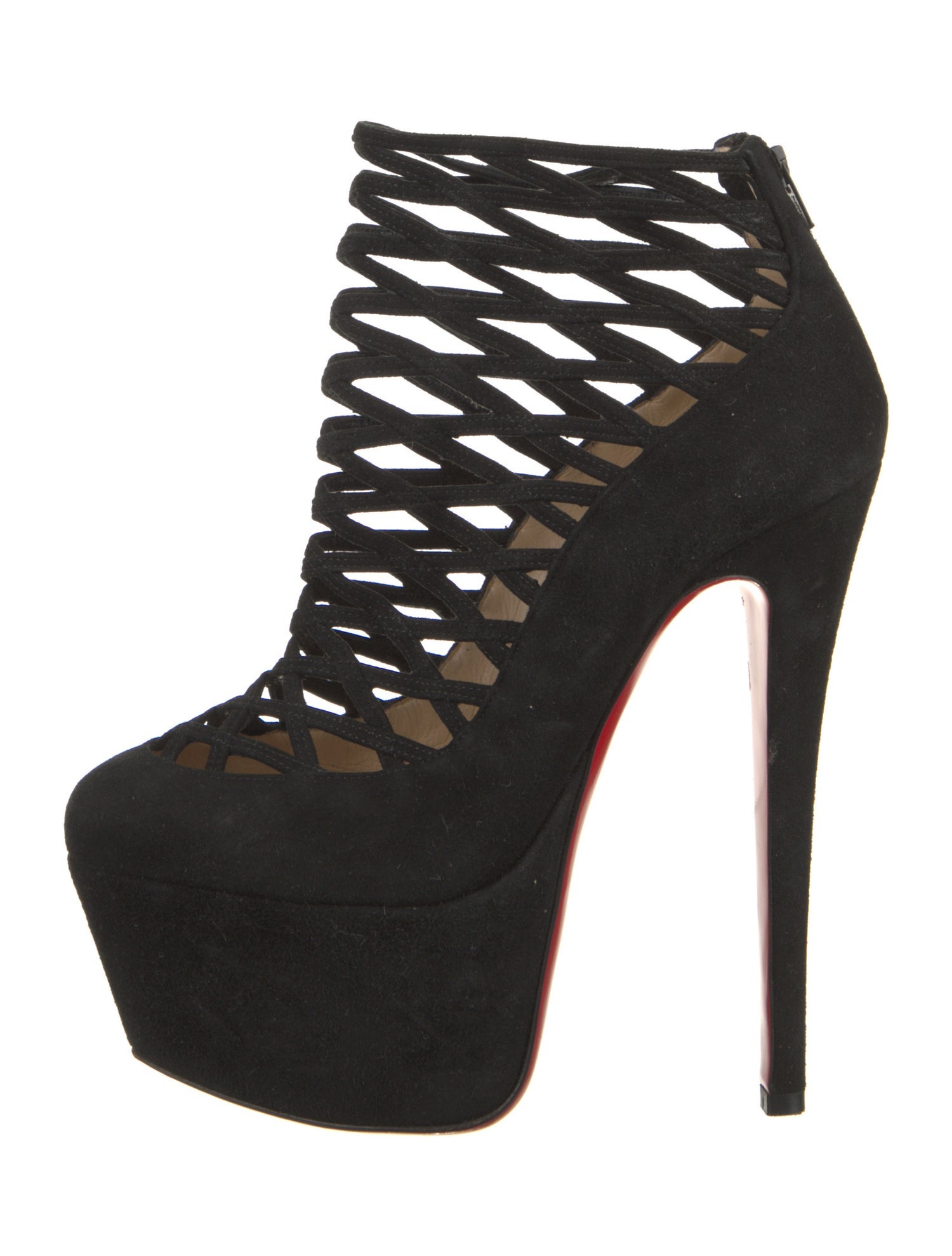 Christian Louboutin Suede Cutout Accent Lace-Up Boots