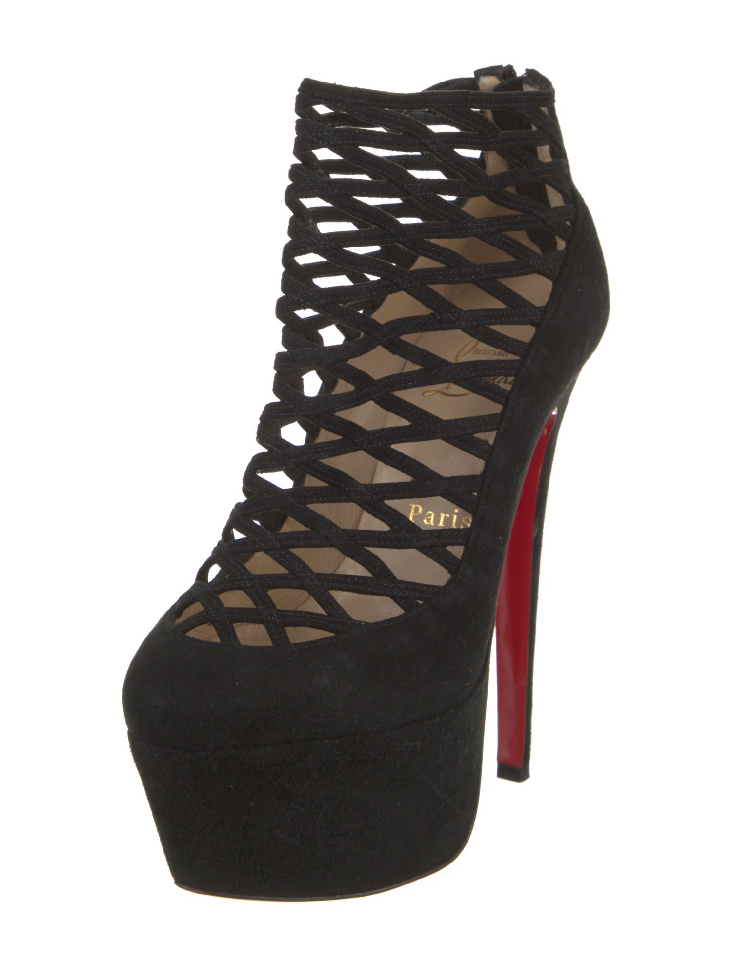 Christian Louboutin Suede Cutout Accent Lace-Up Boots