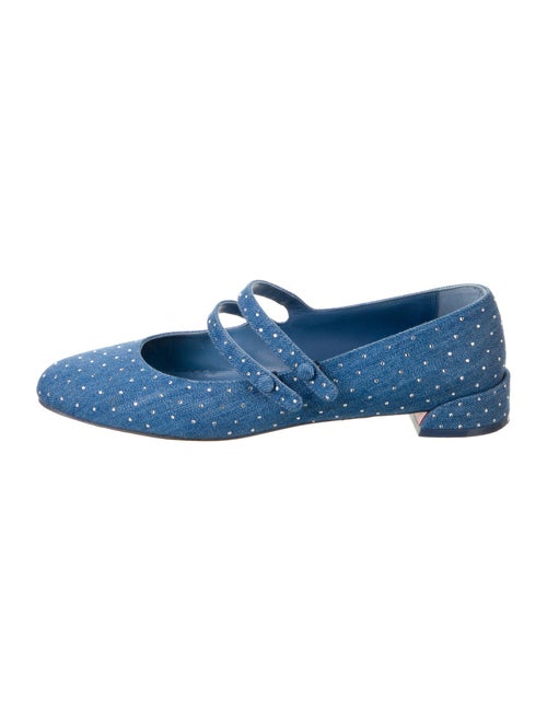 Christian Louboutin Denim Crystal Embellishments Mary Jane Flats