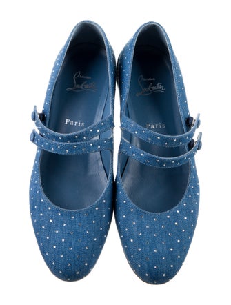 Christian Louboutin Denim Crystal Embellishments Mary Jane Flats