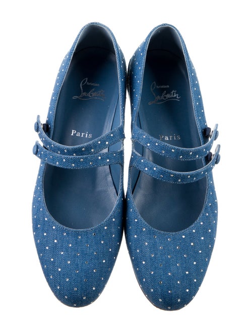 Christian Louboutin Denim Crystal Embellishments Mary Jane Flats