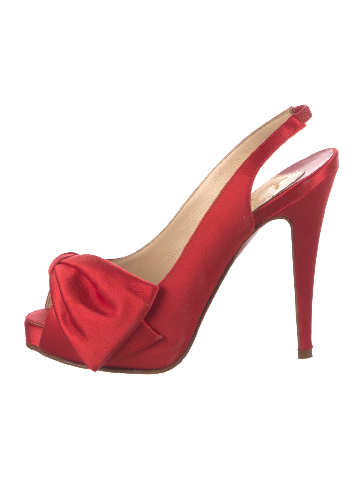 Christian Louboutin Satin Bow Accents Slingback Pumps