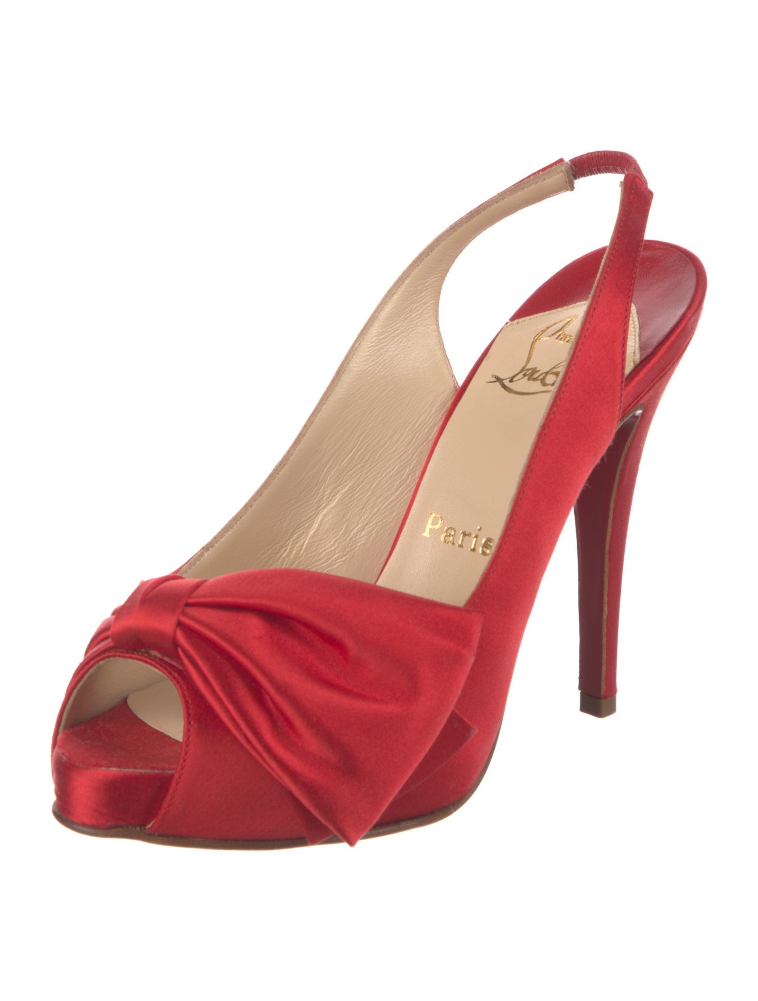 Christian Louboutin Satin Bow Accents Slingback Pumps