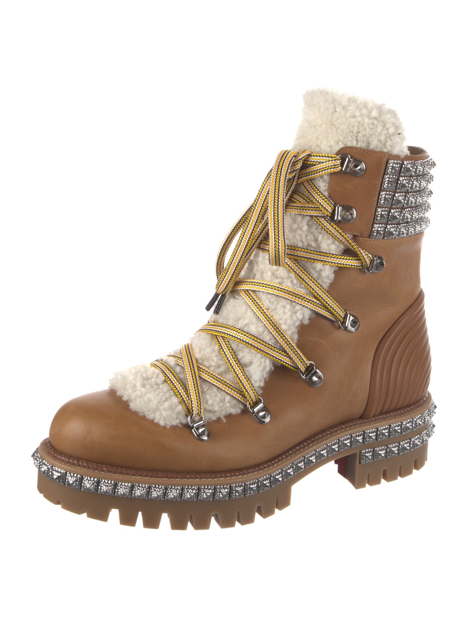 Christian Louboutin Leather Colorblock Pattern Combat Boots