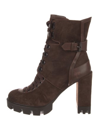 Christian Louboutin Suede Leather Trim Embellishment Combat Boots