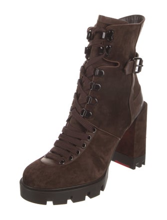 Christian Louboutin Suede Leather Trim Embellishment Combat Boots