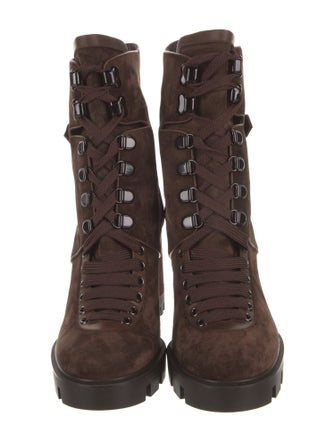 Christian Louboutin Suede Leather Trim Embellishment Combat Boots