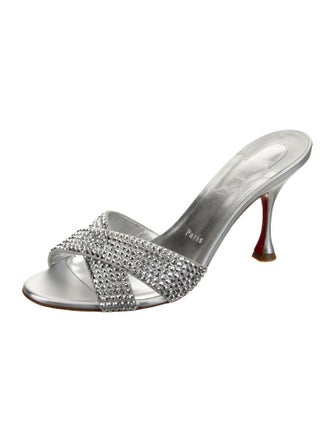 Christian Louboutin Leather Crystal Embellishments Slides