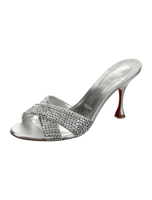 Christian Louboutin Leather Crystal Embellishments Slides