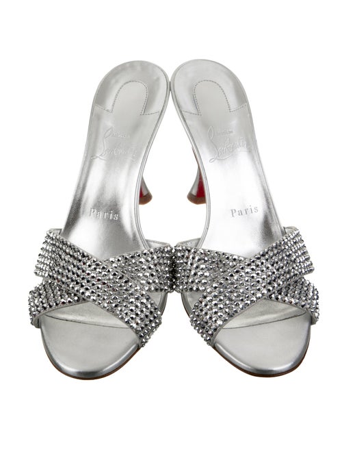Christian Louboutin Leather Crystal Embellishments Slides