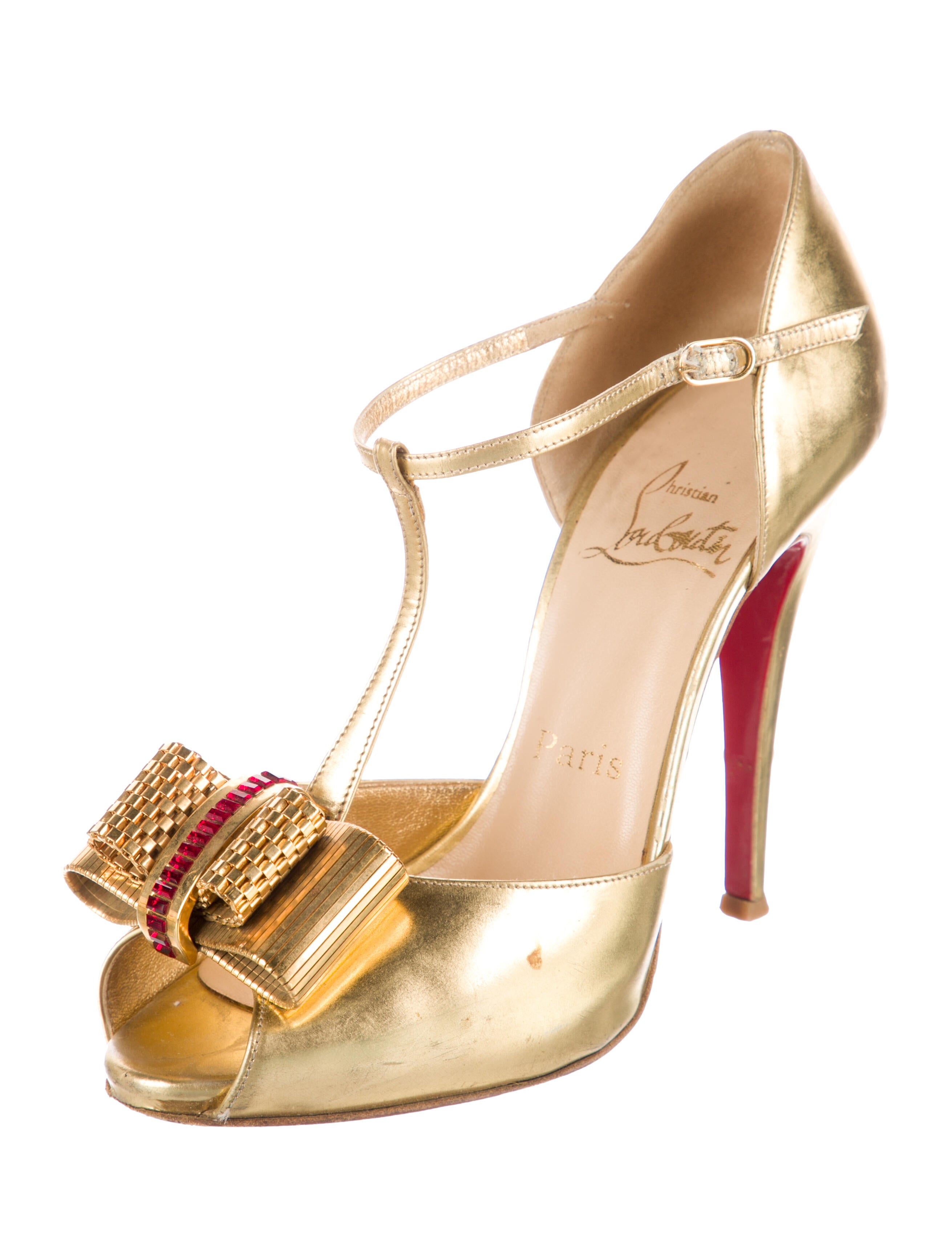 Christian Louboutin Leather Bow Accents T-Strap Pumps