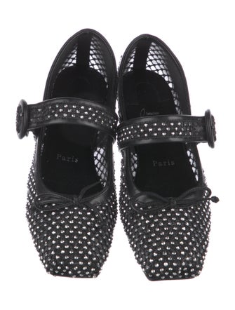 Christian Louboutin Mesh Bow Accents Mary Jane Flats