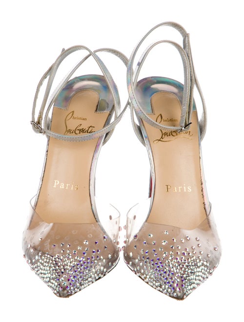 Christian Louboutin Leather Crystal Embellishments Slingback Pumps
