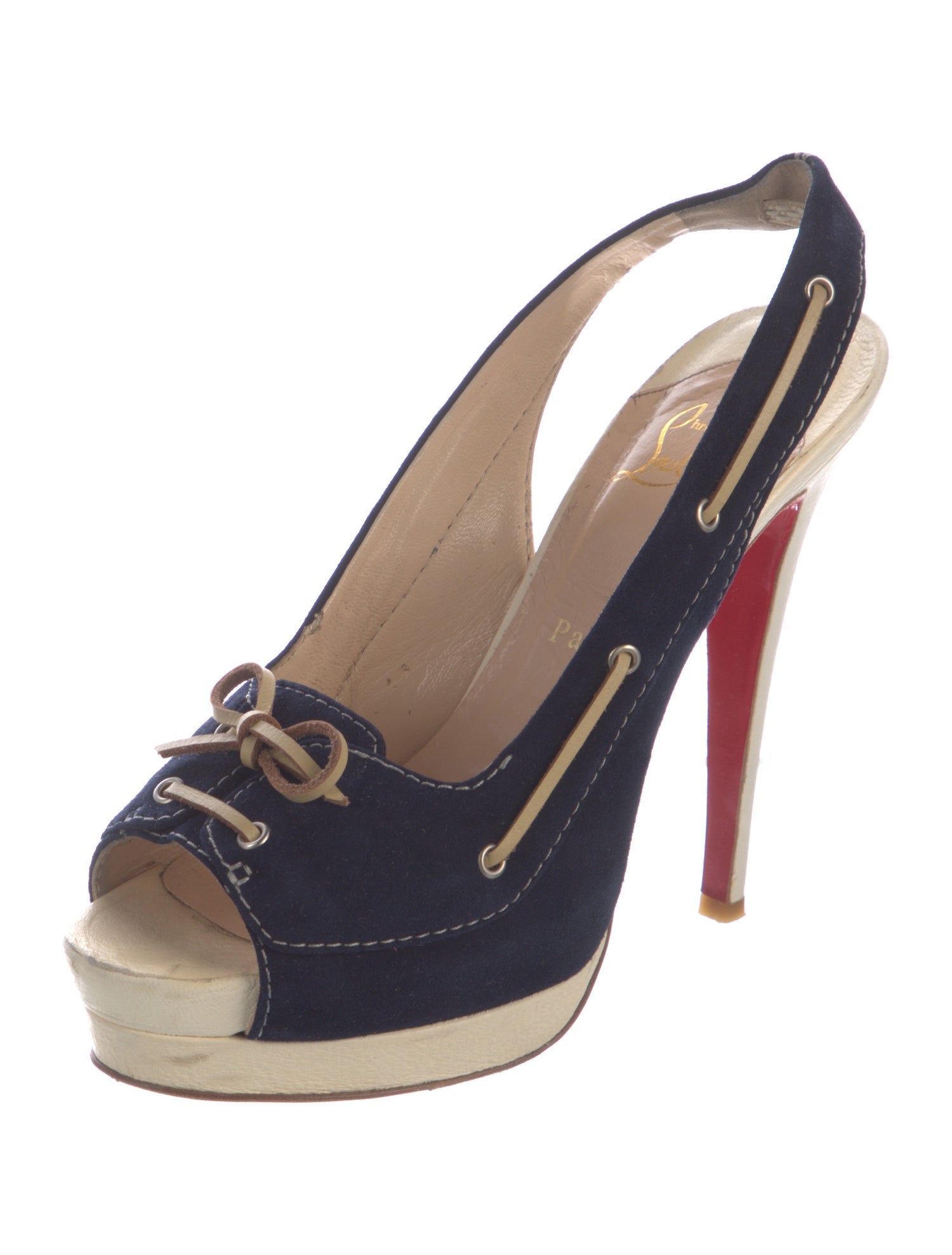Christian Louboutin Suede Colorblock Pattern Slingback Pumps