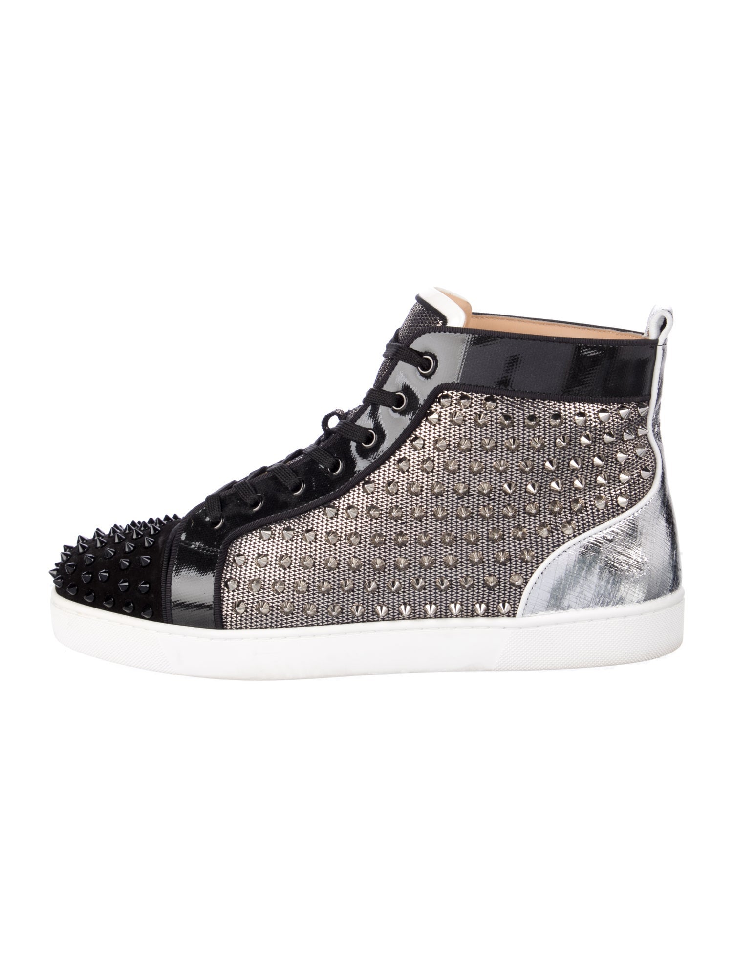 Christian Louboutin Spike Accents Colorblock Pattern Sneakers