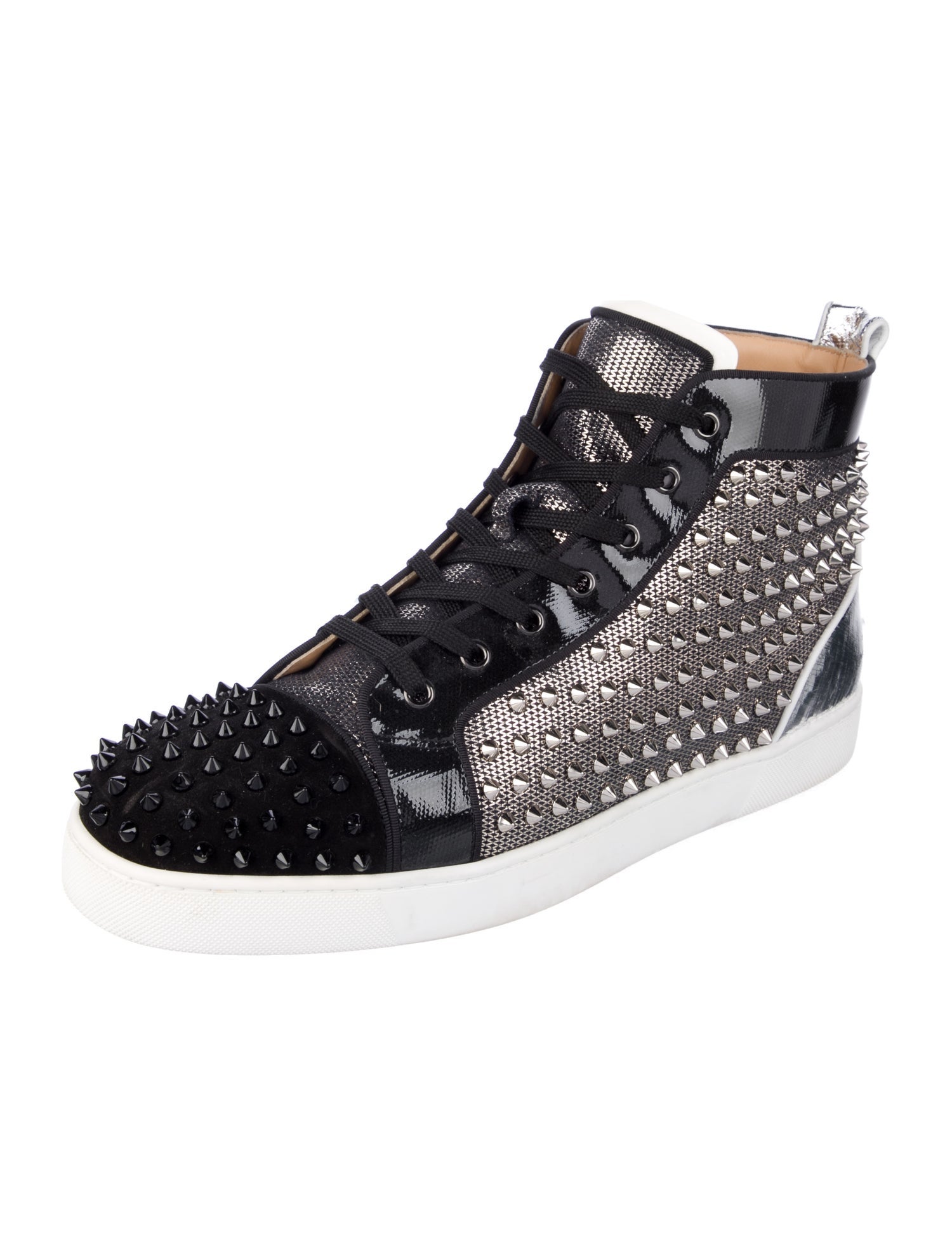 Christian Louboutin Spike Accents Colorblock Pattern Sneakers
