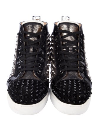 Christian Louboutin Spike Accents Colorblock Pattern Sneakers