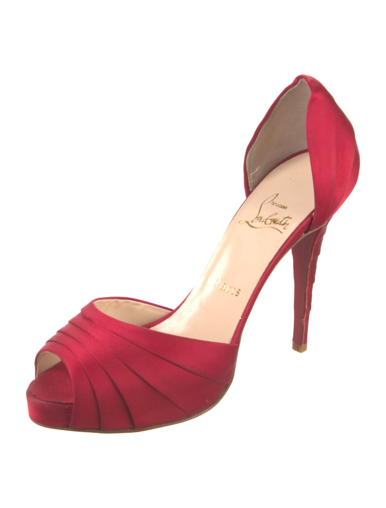 Christian Louboutin Satin Ruffle Embellishment D'Orsay Pumps