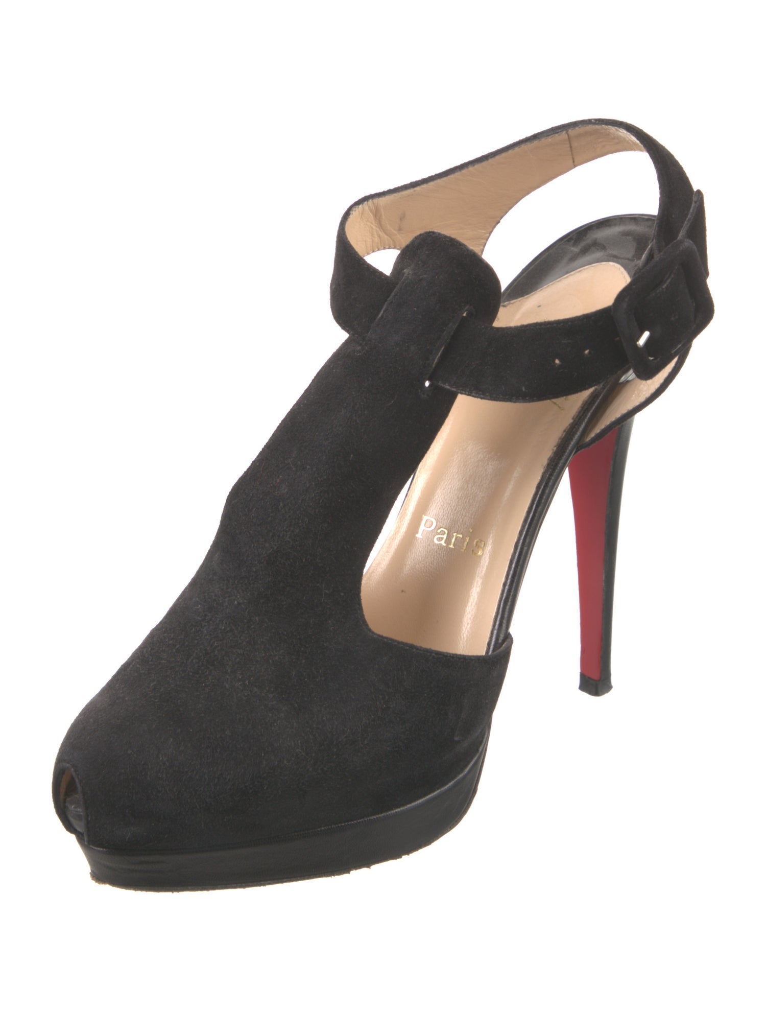 Christian Louboutin Suede Cutout Accent T-Strap Pumps
