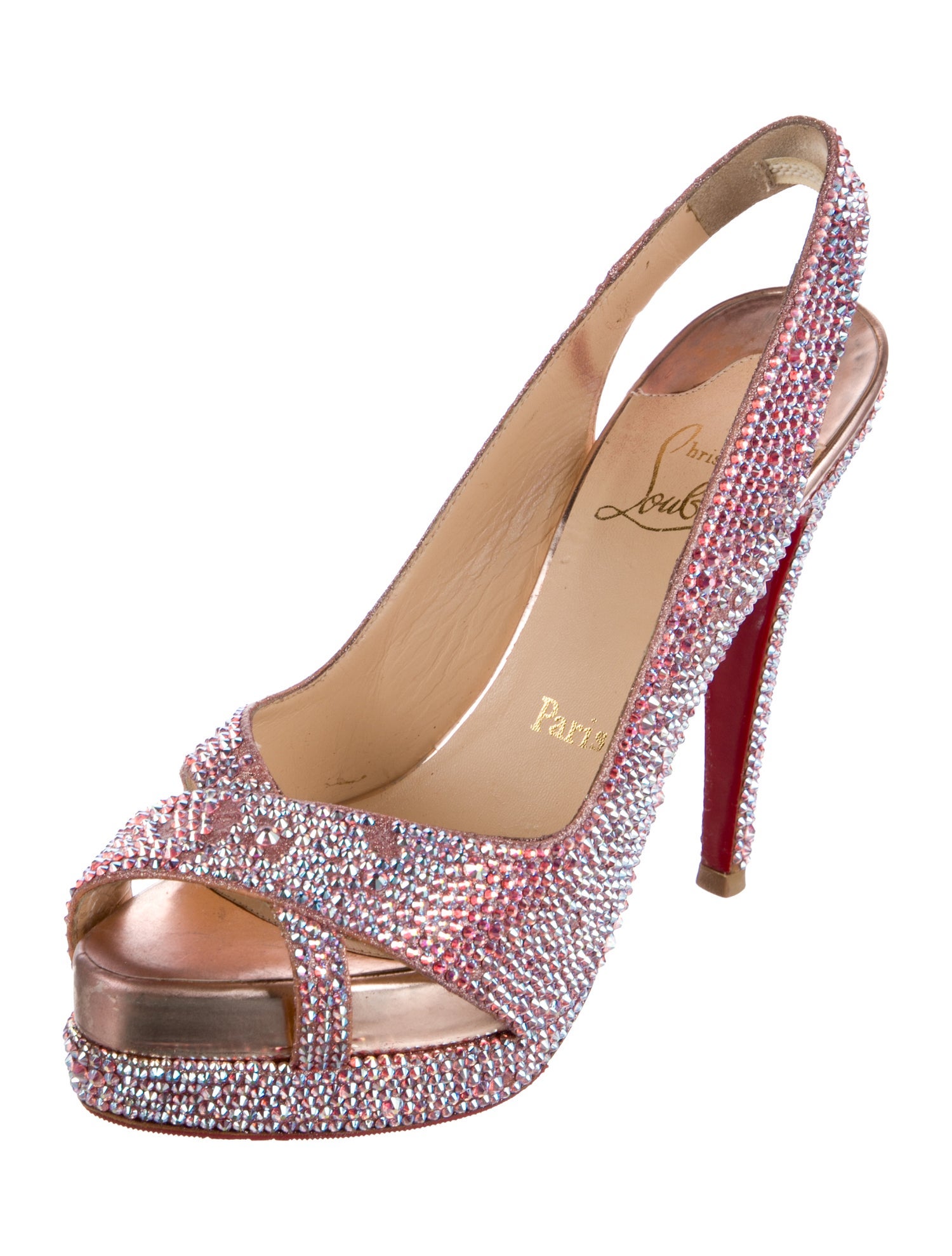 Christian Louboutin Leather Crystal Embellishments Slingback Pumps