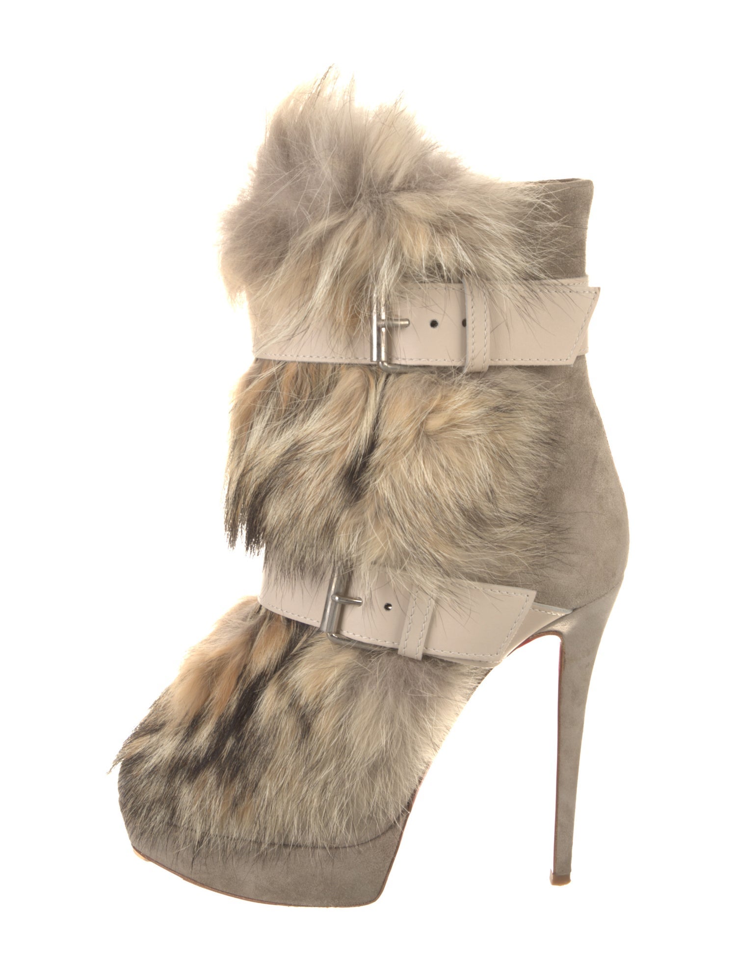 Christian Louboutin Suede Fur Trim Boots