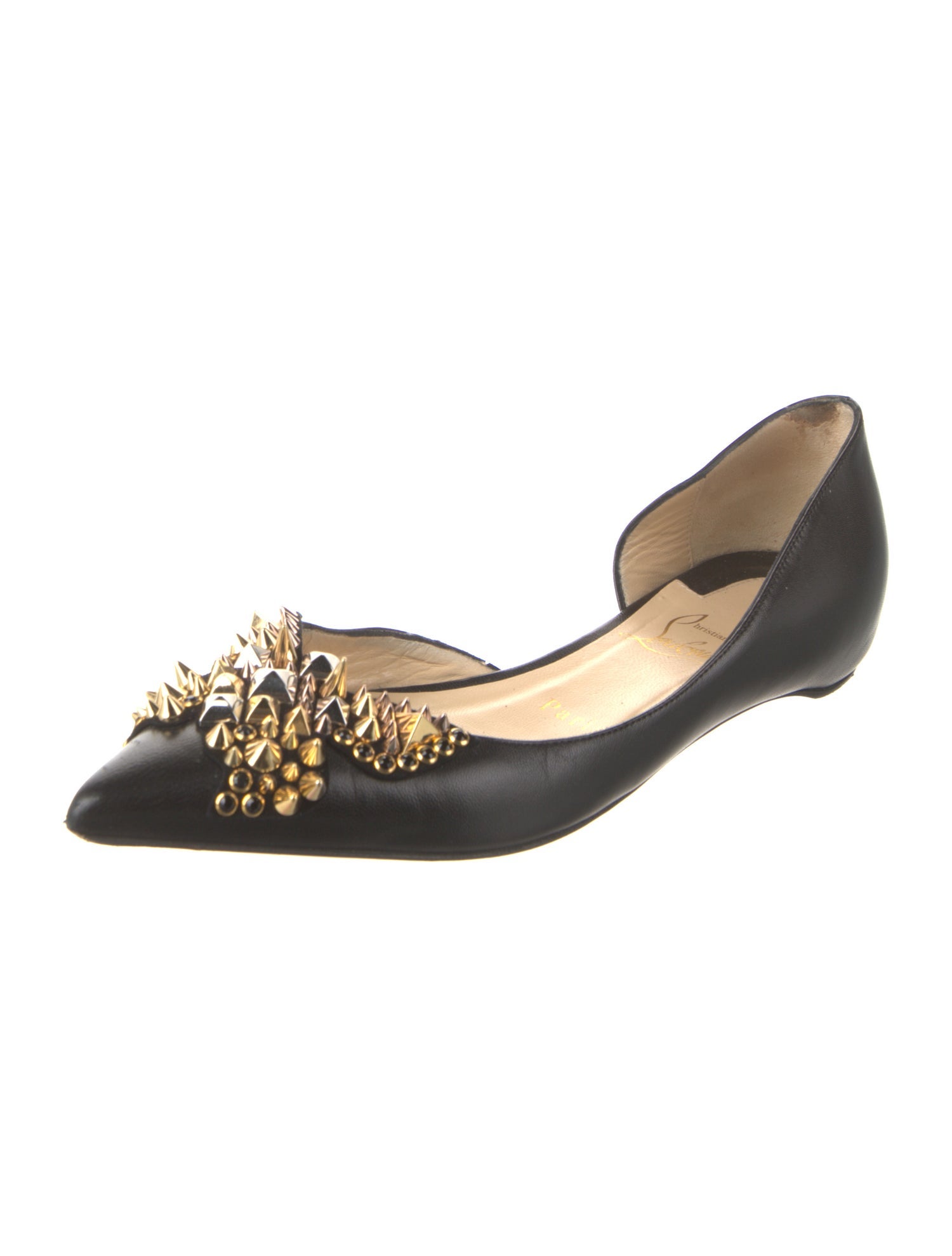 Christian Louboutin Spike Accents Leather D'Orsay Flats