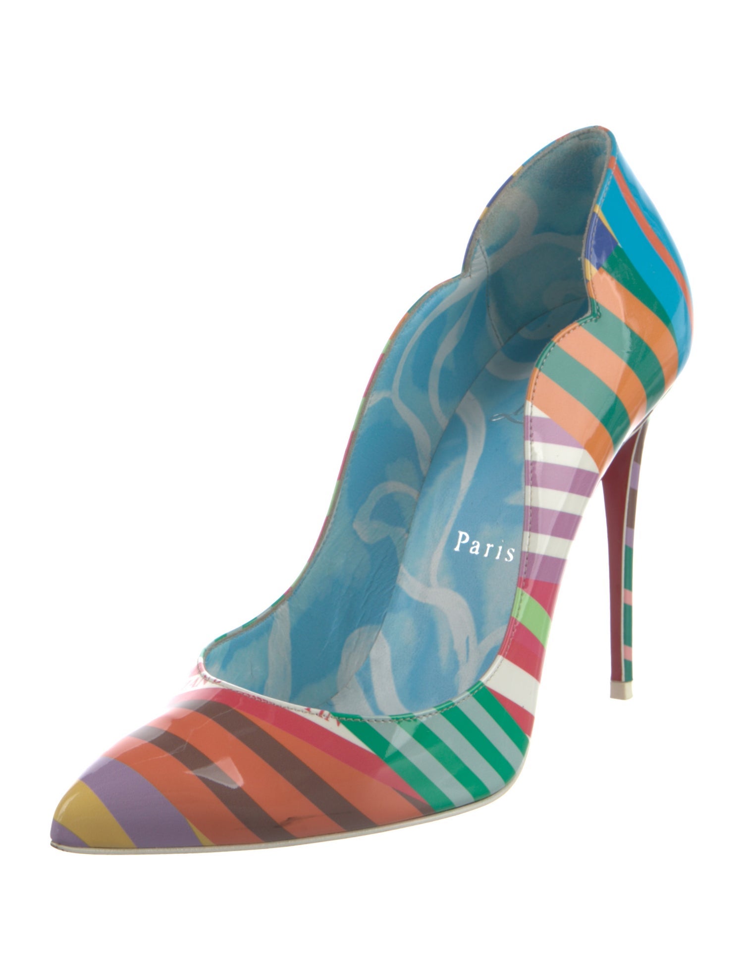 Christian Louboutin Patent Leather Striped D'Orsay Pumps