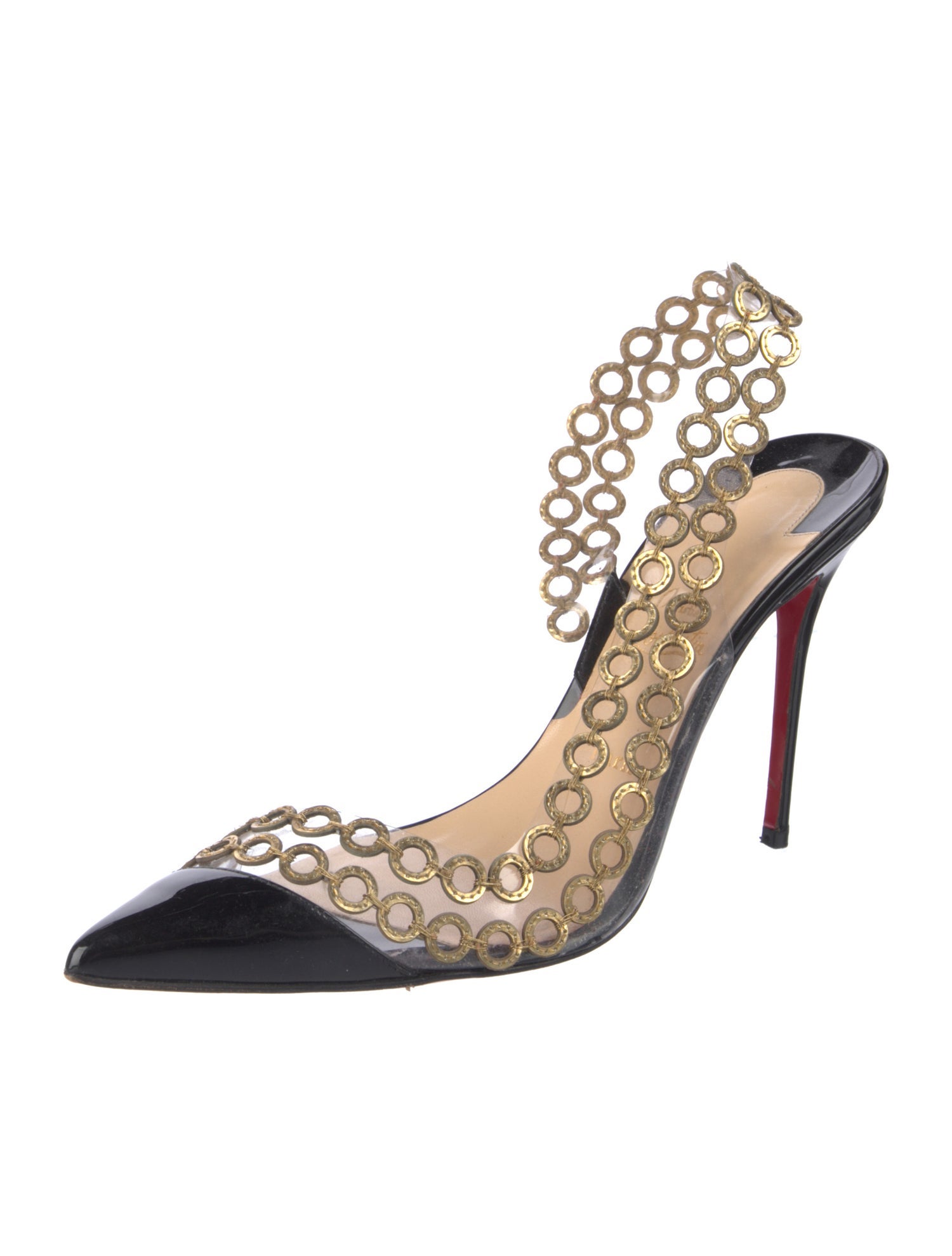 Christian Louboutin Patent Leather Chain-Link Accents Slingback Pumps