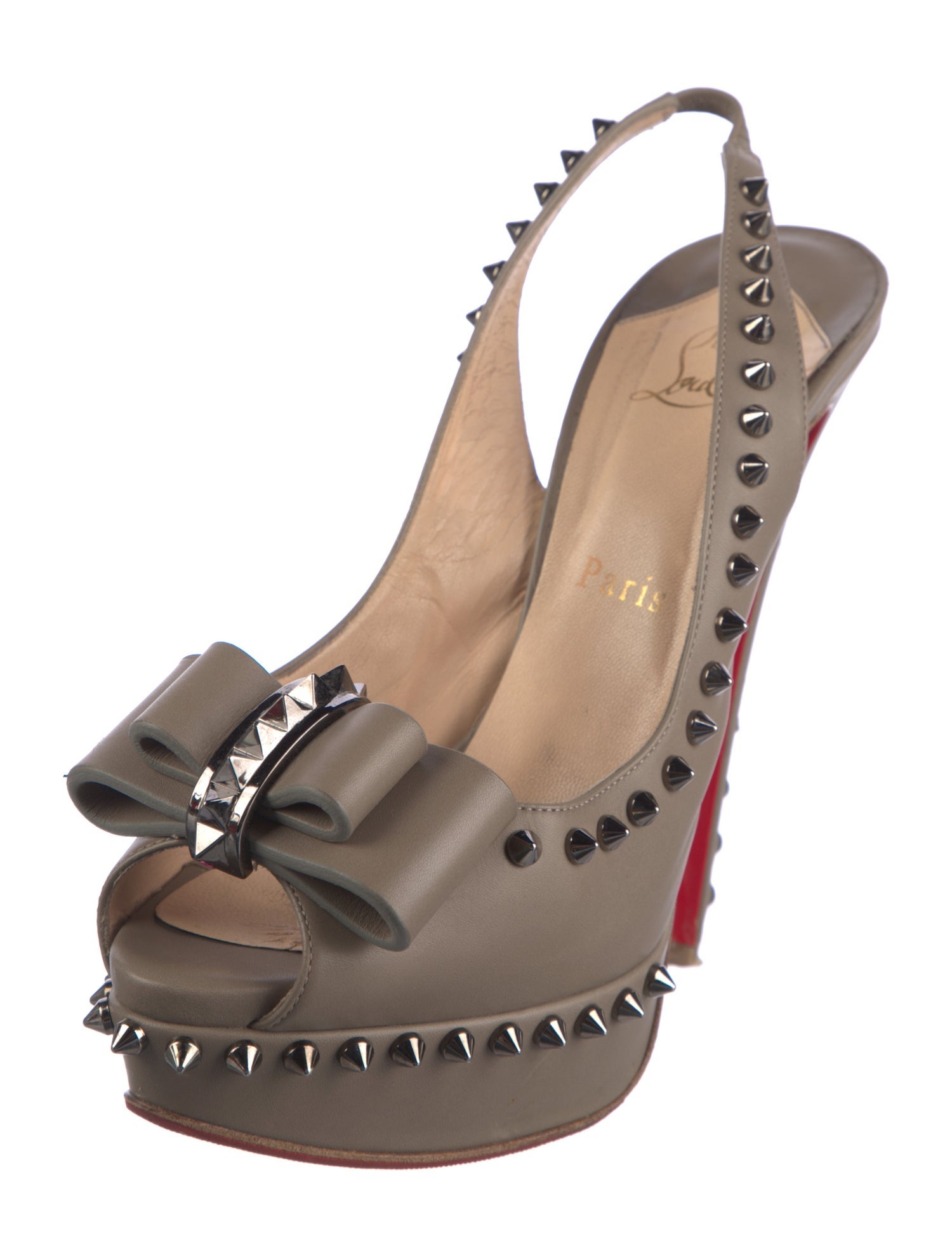 Christian Louboutin Spike Accents Leather Slingback Pumps