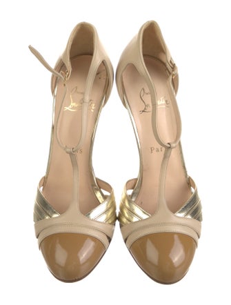 Christian Louboutin Leather Cutout Accent T-Strap Pumps