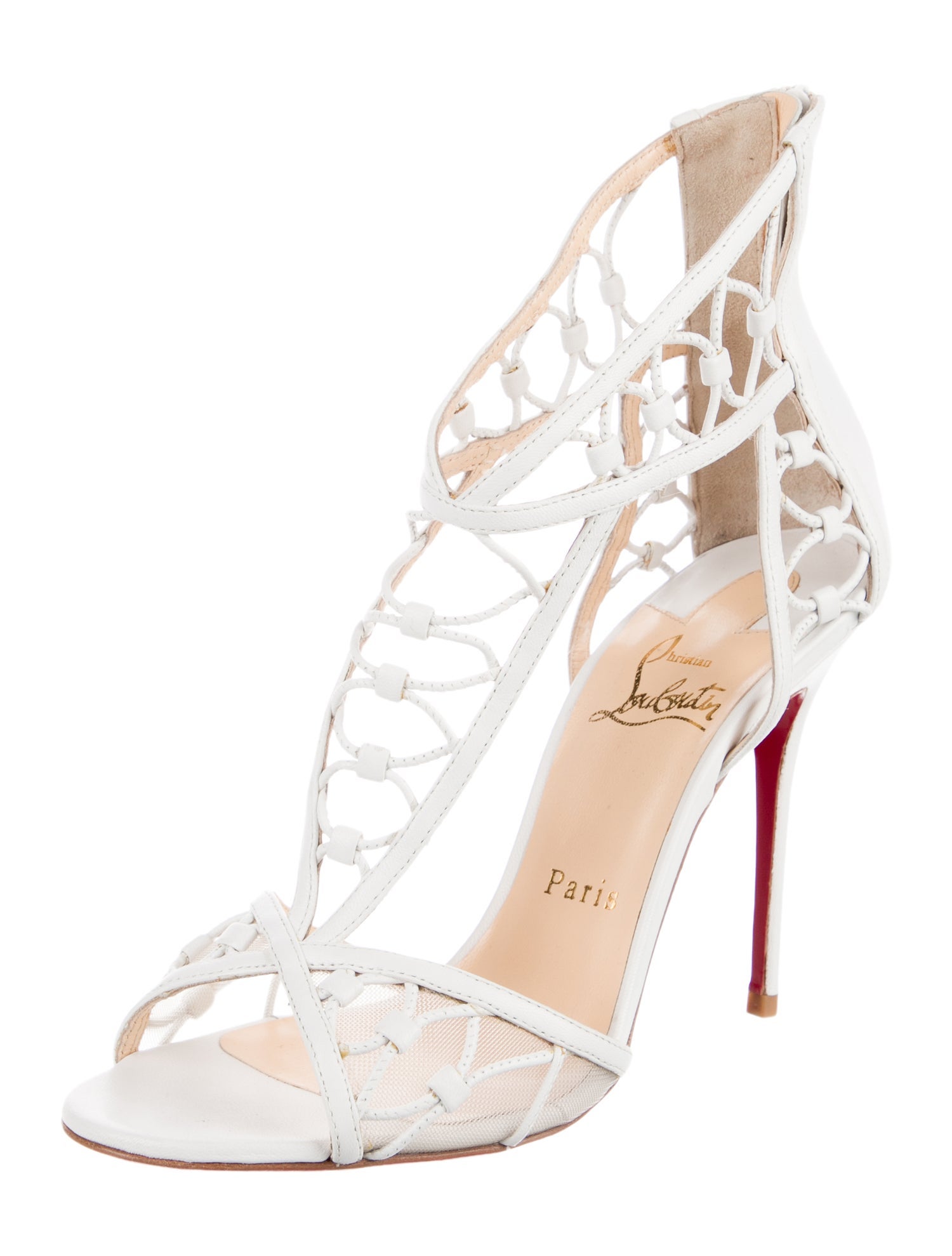 Christian Louboutin Leather Mesh Accents T-Strap Sandals