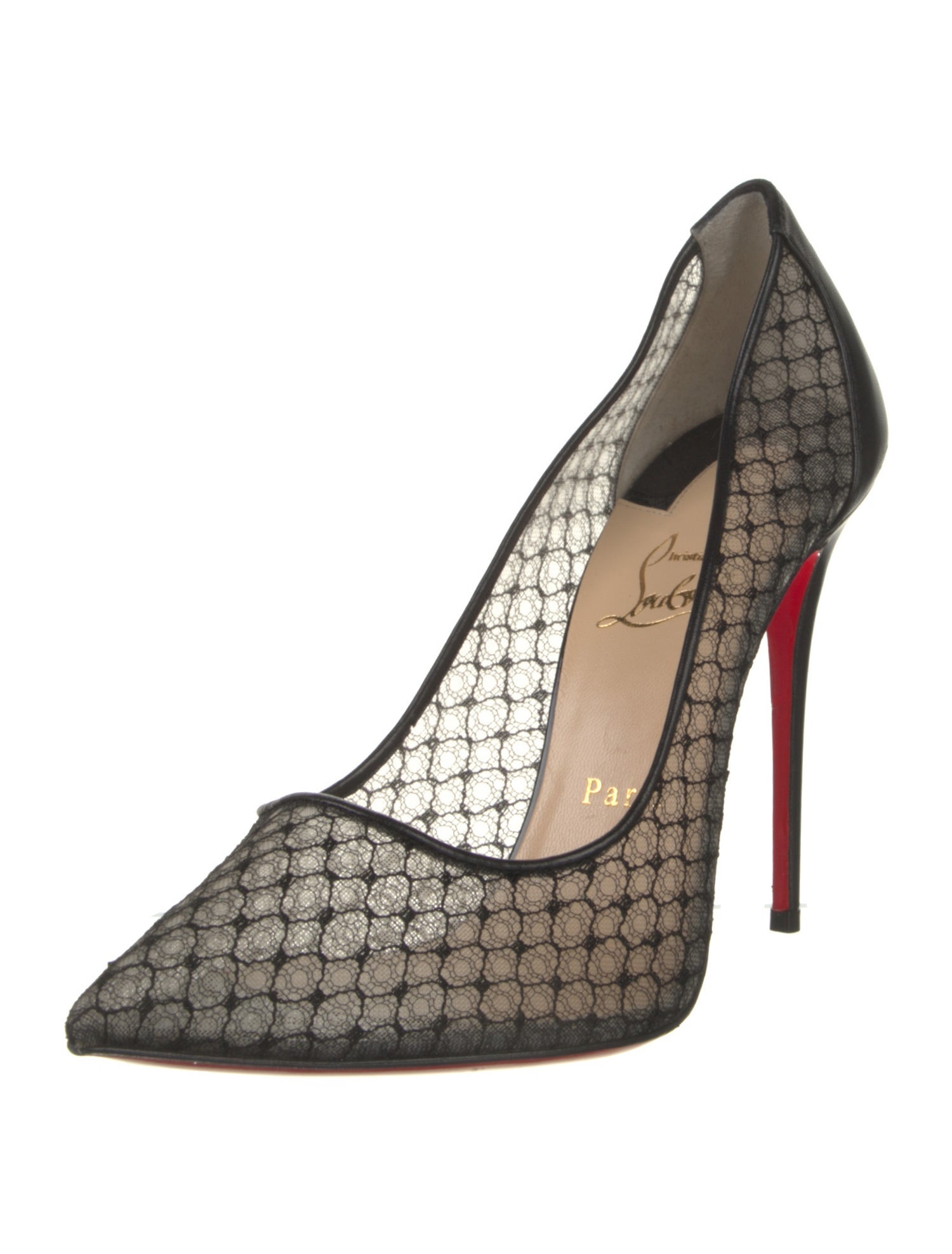 Christian Louboutin Mesh Leather Trim Embellishment Pumps