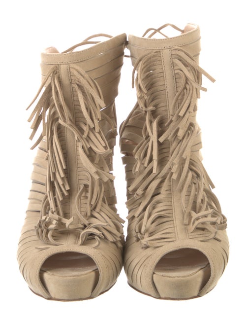 Christian Louboutin Suede Fringe Trim Accent Lace-Up Boots