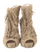 Christian Louboutin Suede Fringe Trim Accent Lace-Up Boots