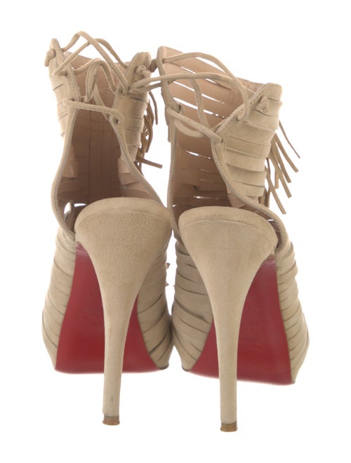 Christian Louboutin Suede Fringe Trim Accent Lace-Up Boots