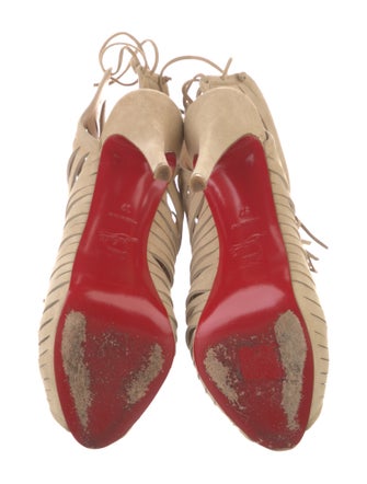 Christian Louboutin Suede Fringe Trim Accent Lace-Up Boots