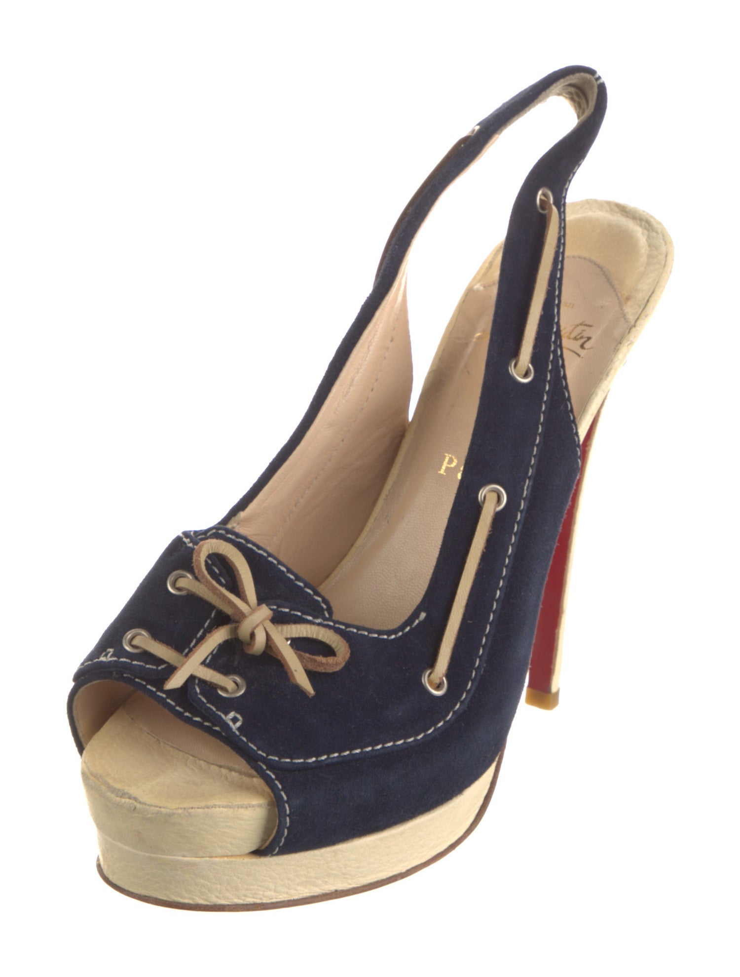 Christian Louboutin Suede Bow Accents Slingback Pumps