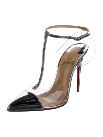 Christian Louboutin Patent Leather Crystal Embellishments T-Strap Pumps