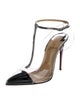 Christian Louboutin Patent Leather Crystal Embellishments T-Strap Pumps