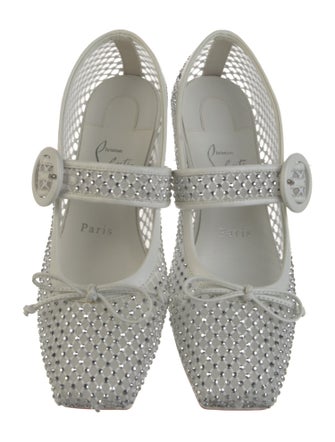 Christian Louboutin Mesh Crystal Embellishments Mary Jane Flats