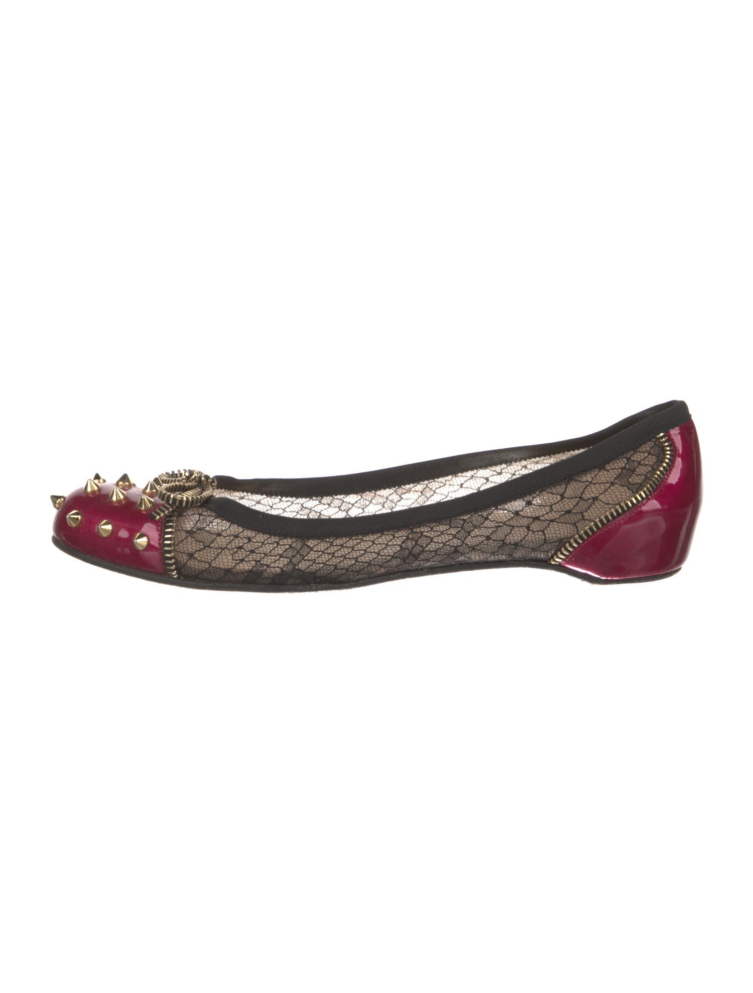 Christian Louboutin Spike Accents Patent Leather Ballet Flats