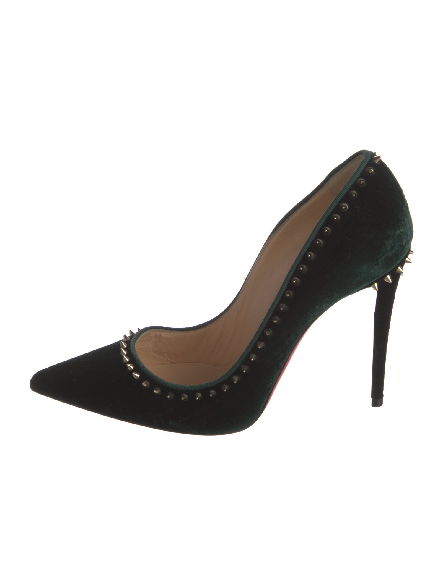 Christian Louboutin Spike Accents Velvet Pumps