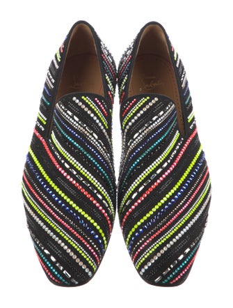 Christian Louboutin Striped Crystal Embellishments Loafers