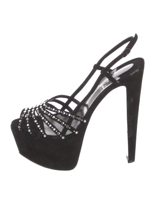 Christian Louboutin Suede Crystal Embellishments Slingback Pumps