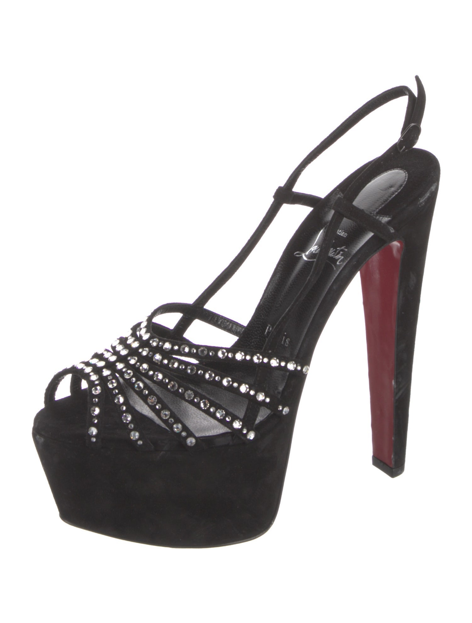 Christian Louboutin Suede Crystal Embellishments Slingback Pumps