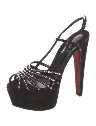 Christian Louboutin Suede Crystal Embellishments Slingback Pumps