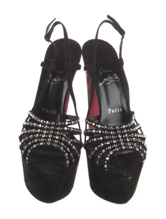 Christian Louboutin Suede Crystal Embellishments Slingback Pumps