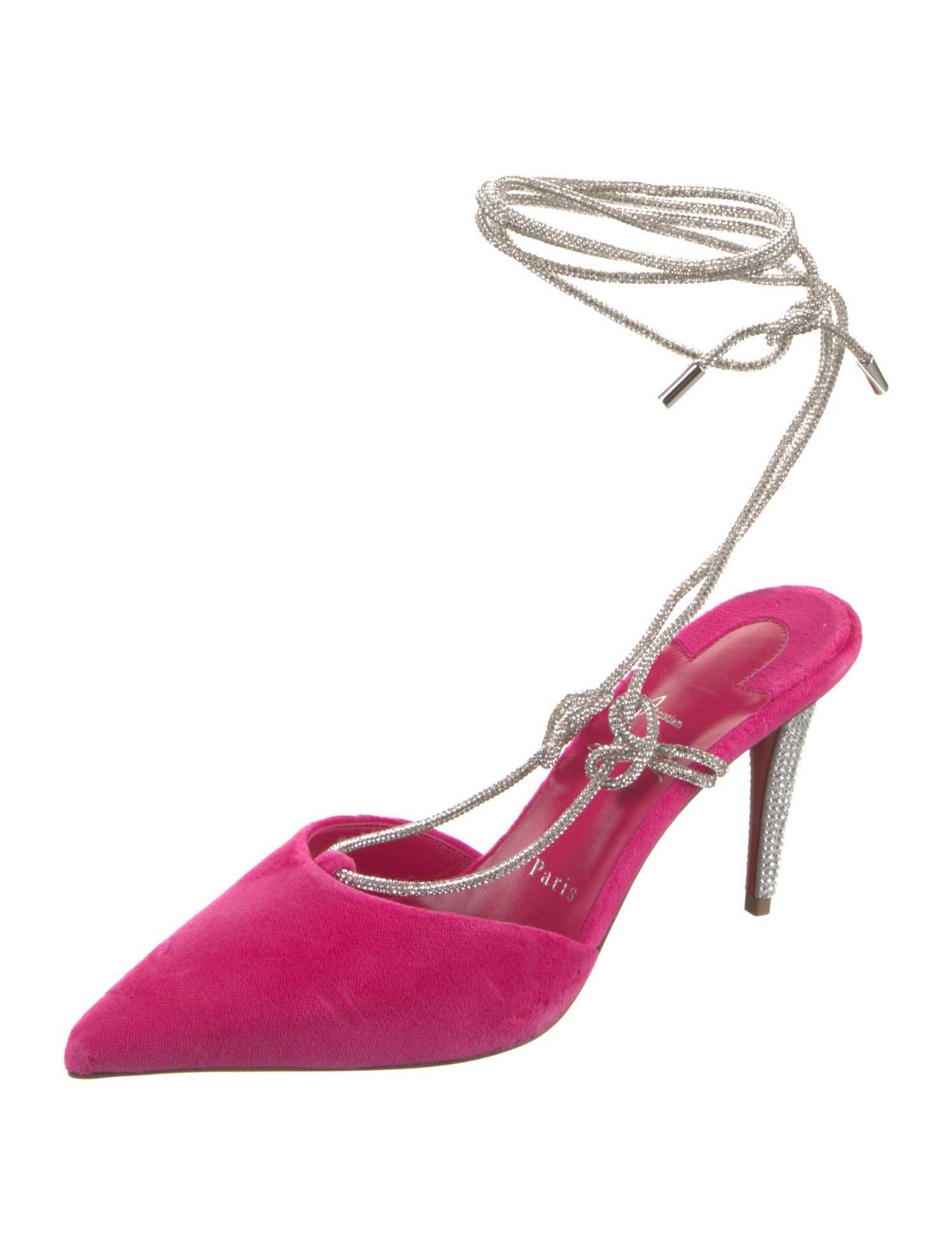 Christian Louboutin Velvet Crystal Embellishments Slingback Pumps