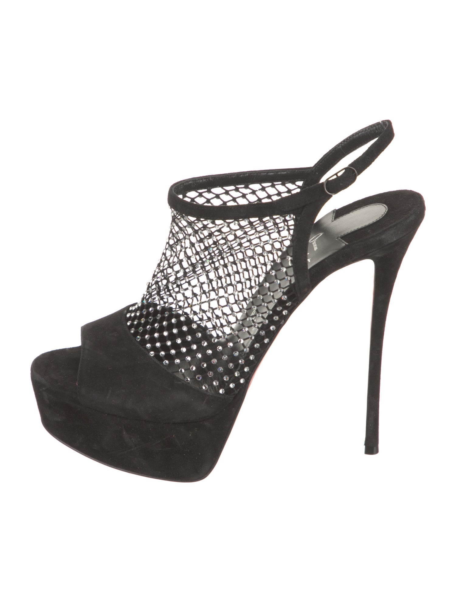 Christian Louboutin Suede Crystal Embellishments Slingback Sandals