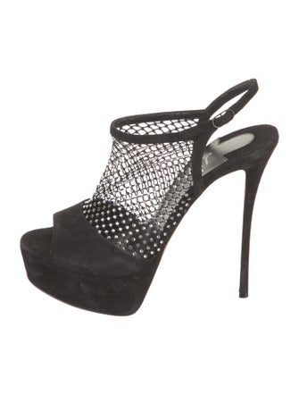 Christian Louboutin Suede Crystal Embellishments Slingback Sandals